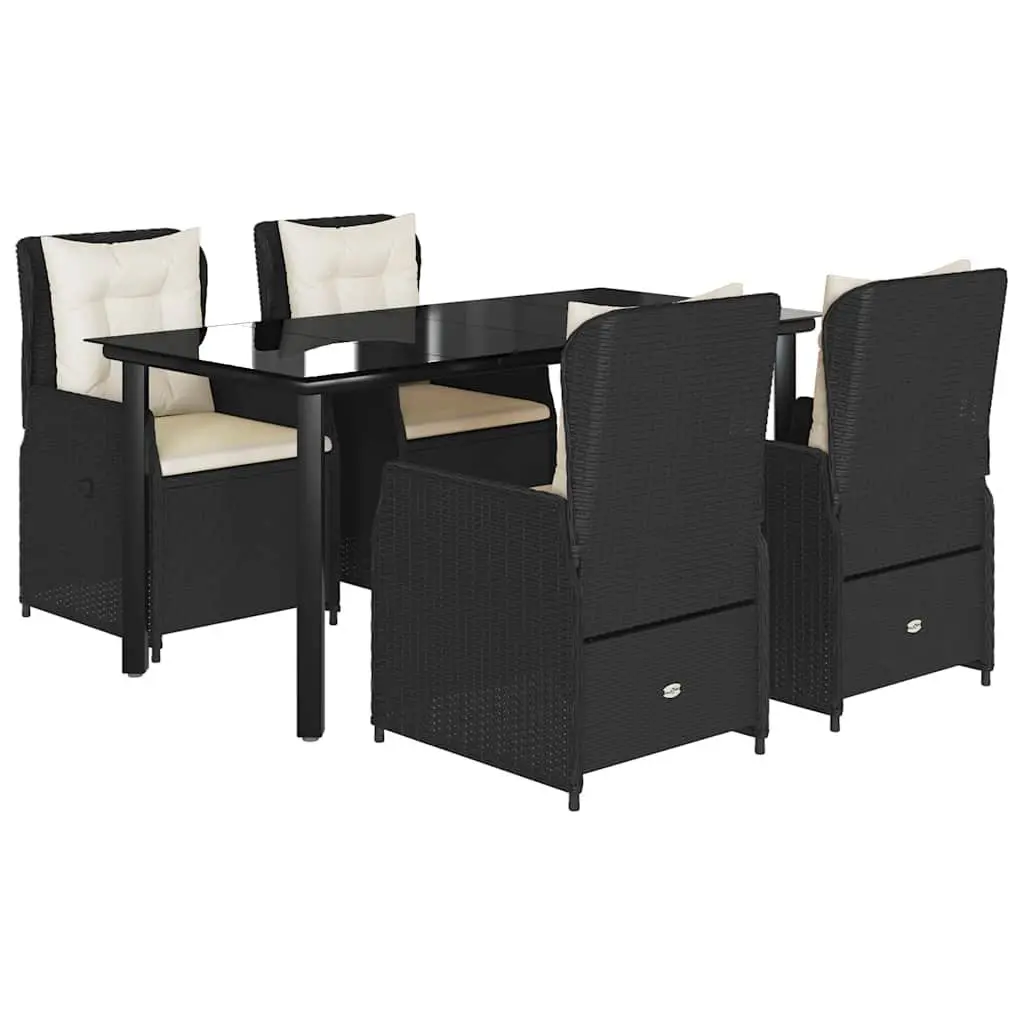 Black 5-Piece Garden Dining Set with Cushions