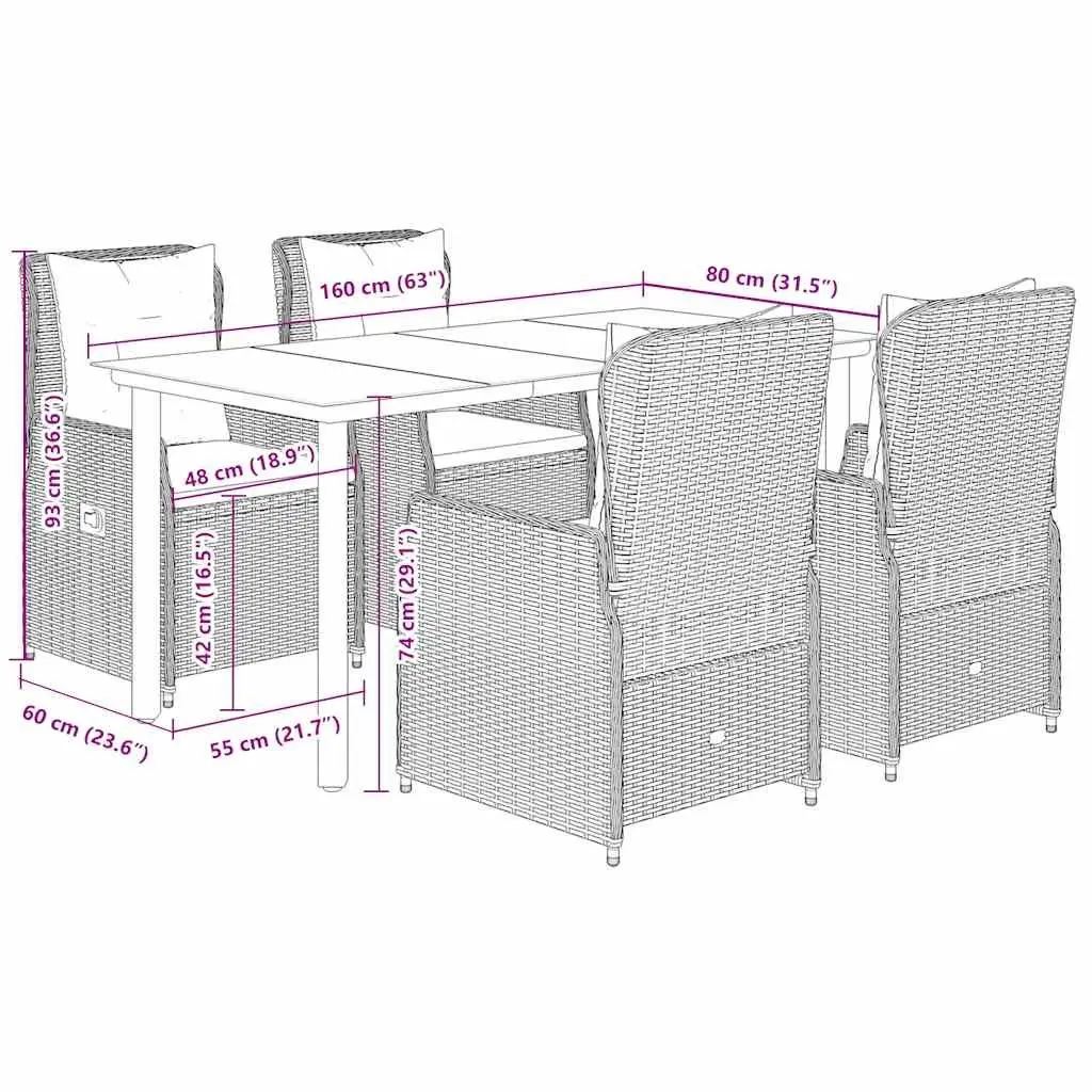 Black 5-Piece Garden Dining Set with Cushions