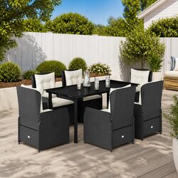 Premium 7 Piece Black Poly Rattan Garden Dining Set