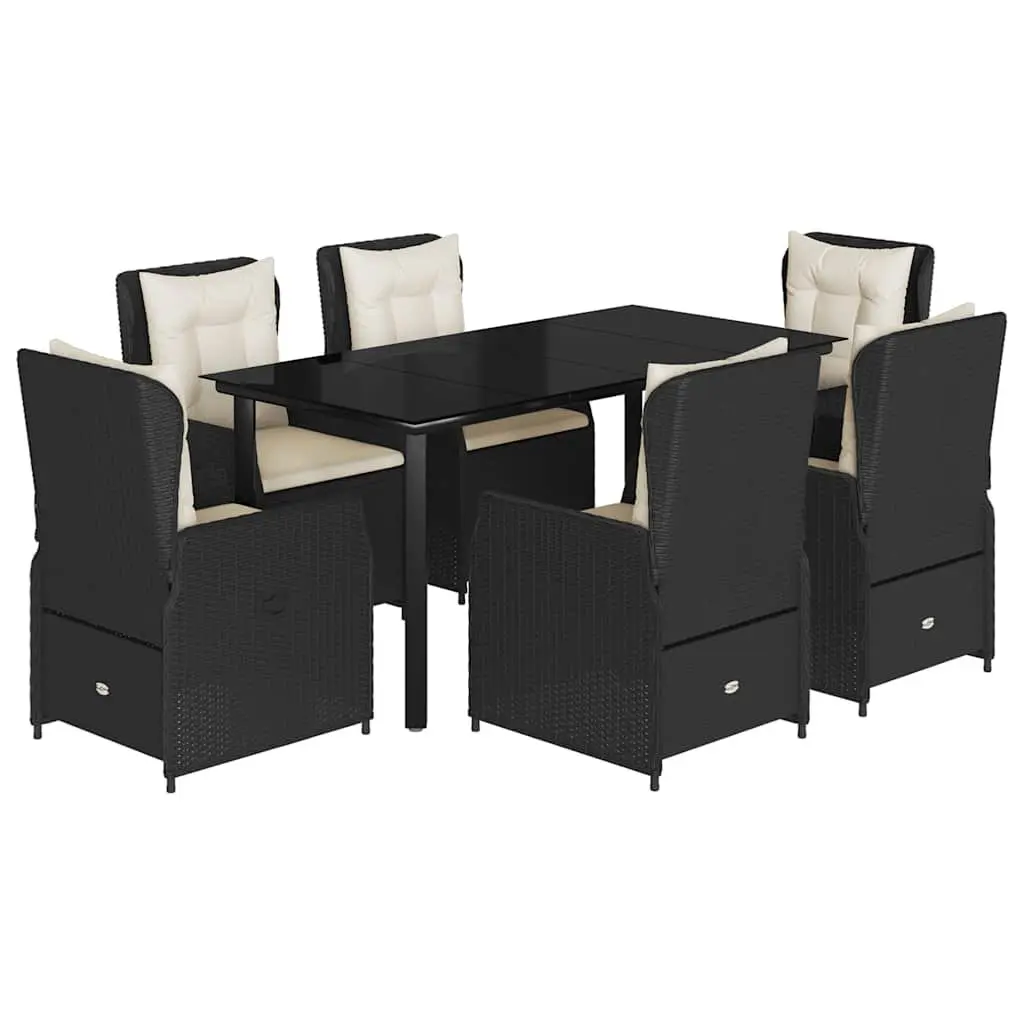 7 Piece Black Poly Rattan Garden Dining Set