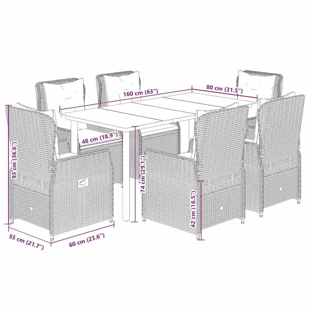 7 Piece Black Poly Rattan Garden Dining Set