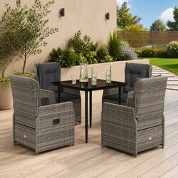 5 Piece Grey Poly Rattan Garden Dining Set for Outdoors