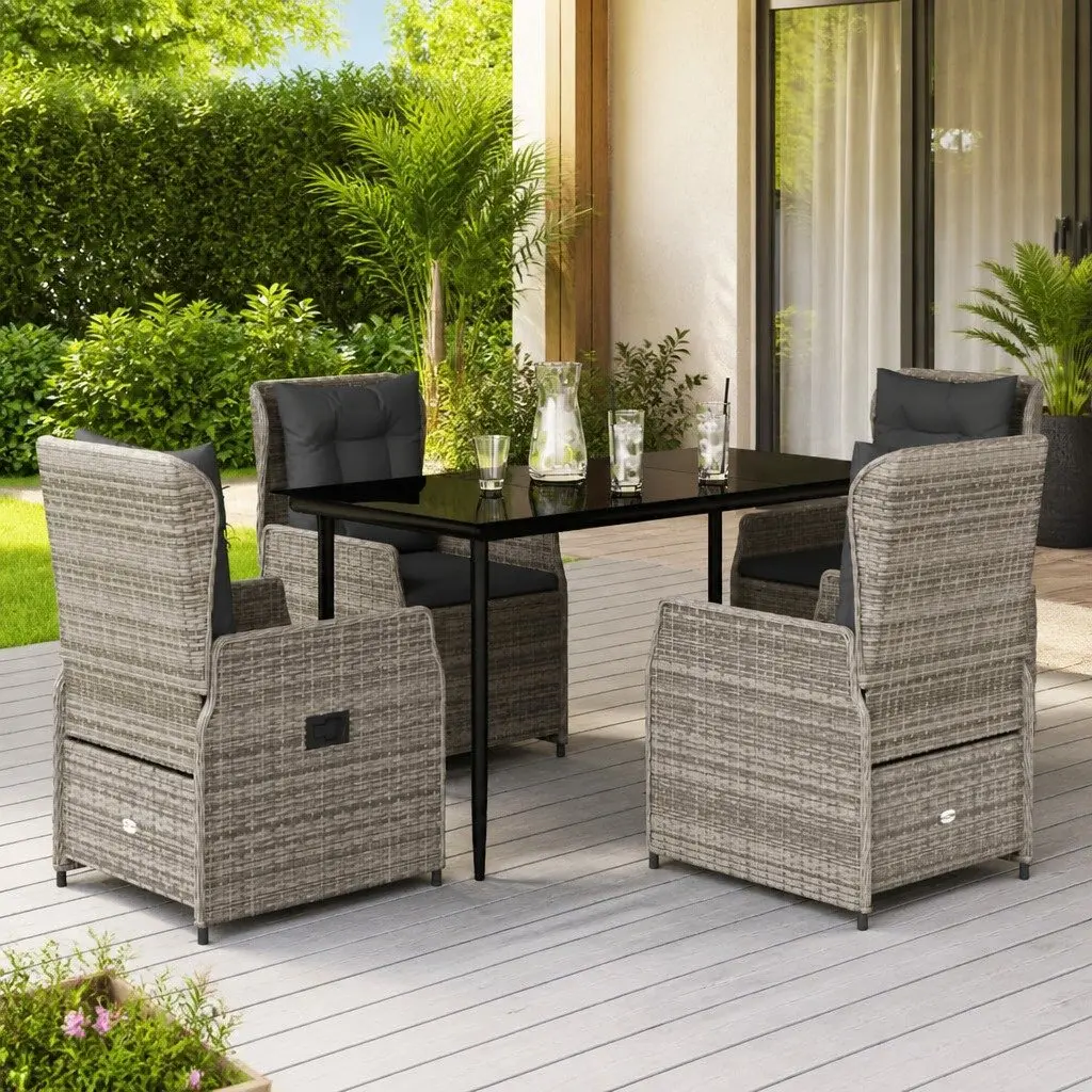 5-Piece Grey Poly Rattan Garden Dining Set