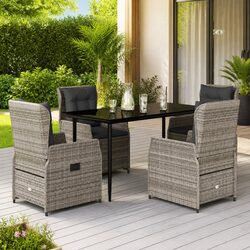 Durable 5-Piece Grey Poly Rattan Garden Dining Set