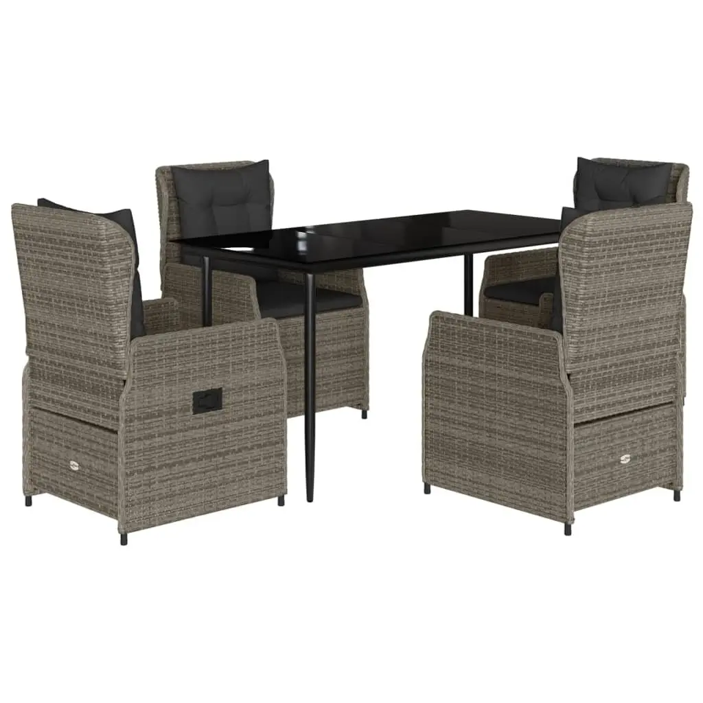 5-Piece Grey Poly Rattan Garden Dining Set