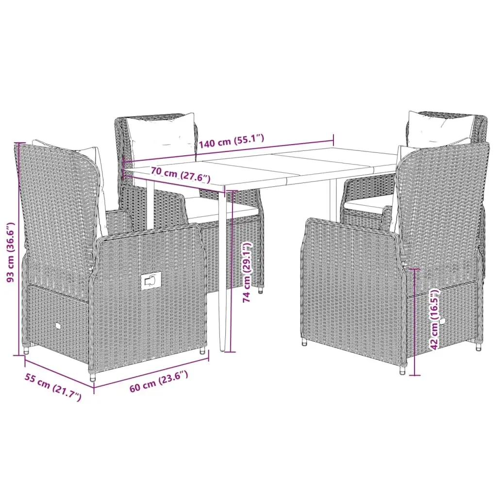 5-Piece Grey Poly Rattan Garden Dining Set