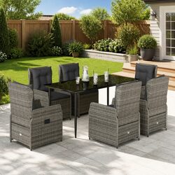 Durable 7 Piece Garden Dining Set with Rattan Chairs