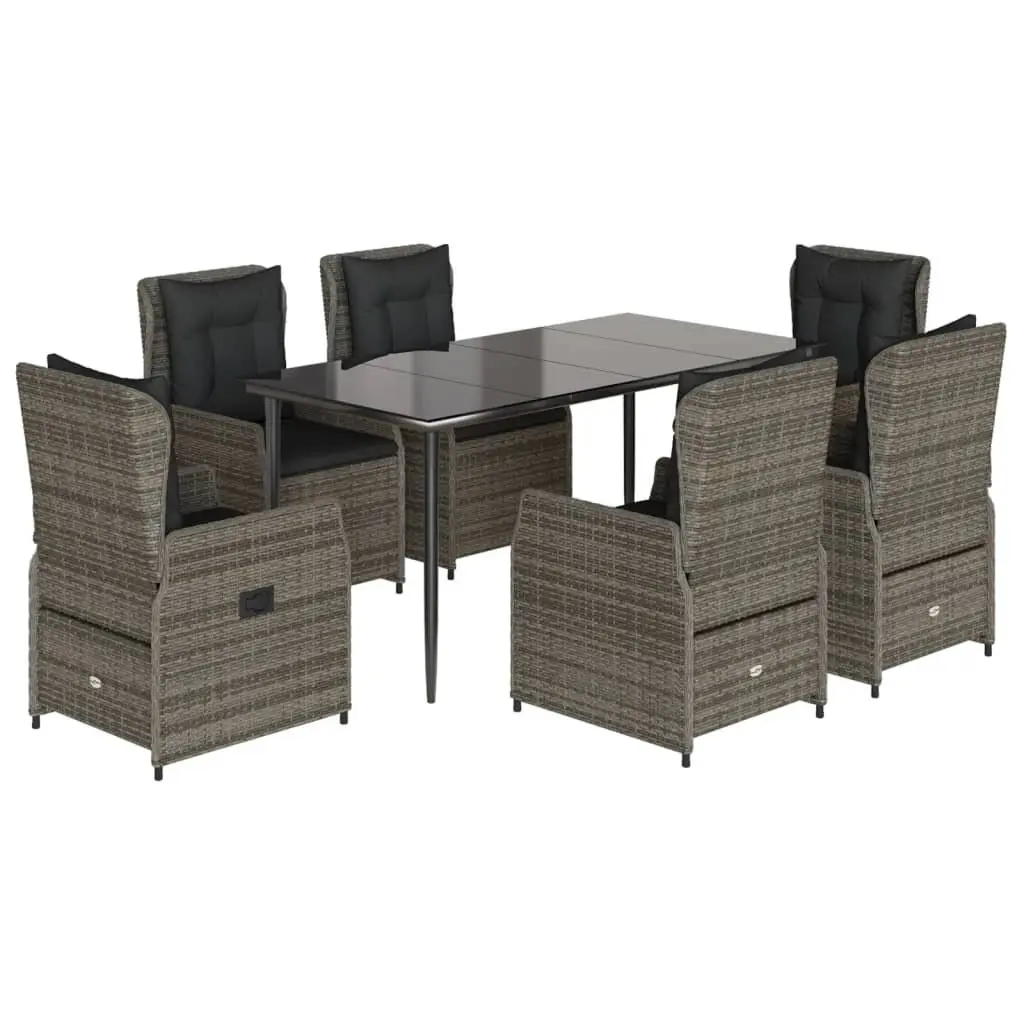 Garden Dining Set PE Rattan 7 Piece Grey Outdoor Furniture with Cushions