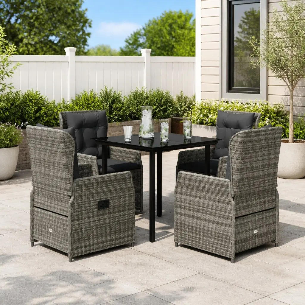 Garden Dining Set 5 Piece Grey Outdoor Furniture Poly Rattan Patio Chairs Table