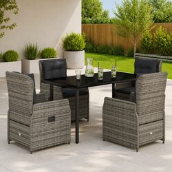 Durable Grey Poly Rattan 5 Piece Garden Dining Set