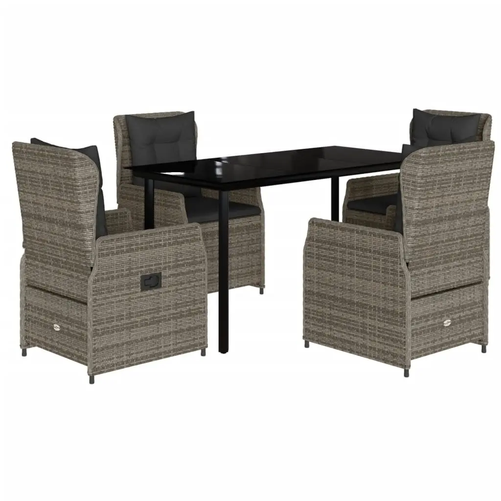 Garden Dining Set PE Rattan 5 Piece Grey Adjustable Backrest
