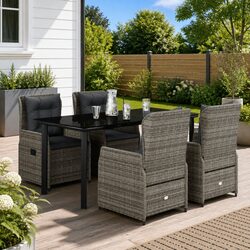 Durable 5 Piece Garden Dining Set in Grey Poly Rattan