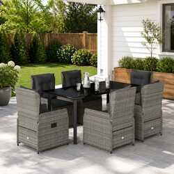 Grey Poly Rattan Outdoor Dining Set with Cushions