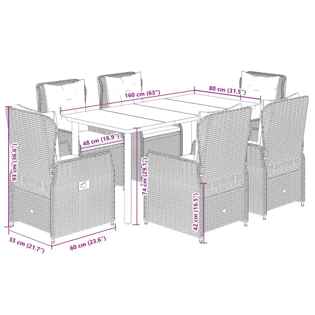 Grey Poly Rattan Outdoor Dining Set with Cushions