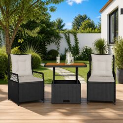 Stylish 3 Piece Black Poly Rattan Garden Dining Set