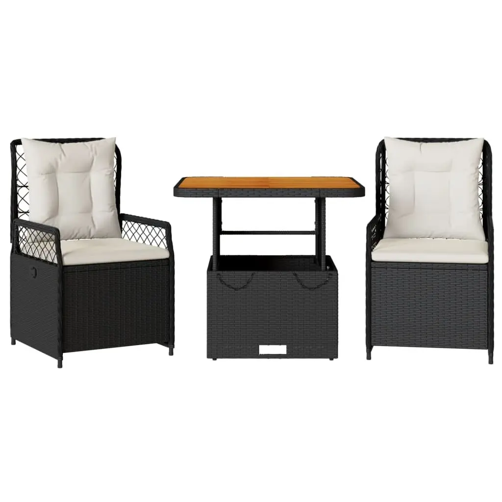 3 Piece Black Poly Rattan Garden Dining Set