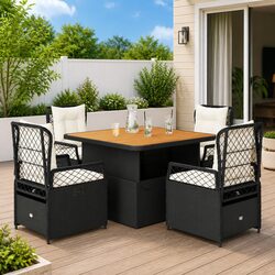 Durable 5 Piece Black Garden Dining Set with Rattan Chairs