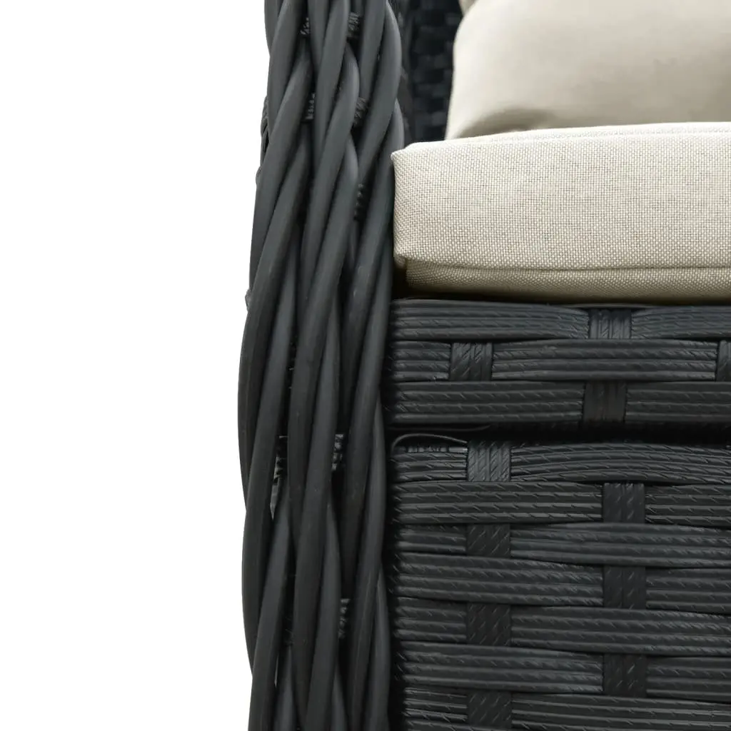 5 Piece Garden Dining Set PE Rattan Black Chairs Acacia Wood Table Outdoor Patio Furniture