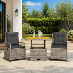 Durable 3 Piece Grey Garden Dining Set with Cushions
