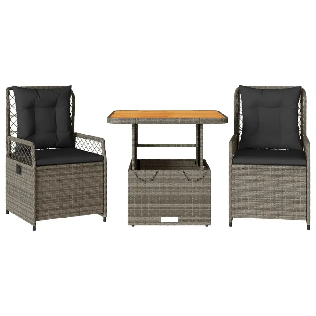 3 Piece Garden Dining Set PE Rattan Adjustable Backrest Grey