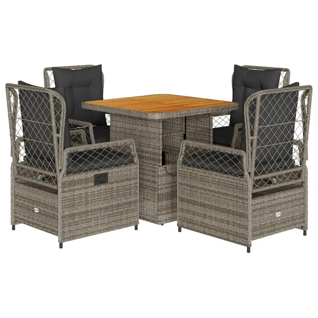 5-Piece Grey Poly Rattan Garden Dining Set with Cushions