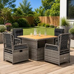 Durable 5-Piece Garden Dining Set with Cushions in Grey