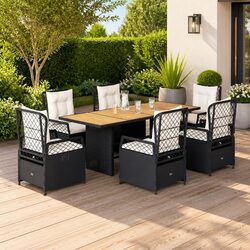 7 Piece Adjustable Black Poly Rattan Outdoor Dining Set