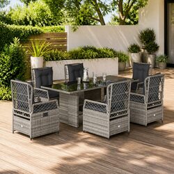 Durable 7 Piece Garden Dining Set with Grey Rattan Chairs