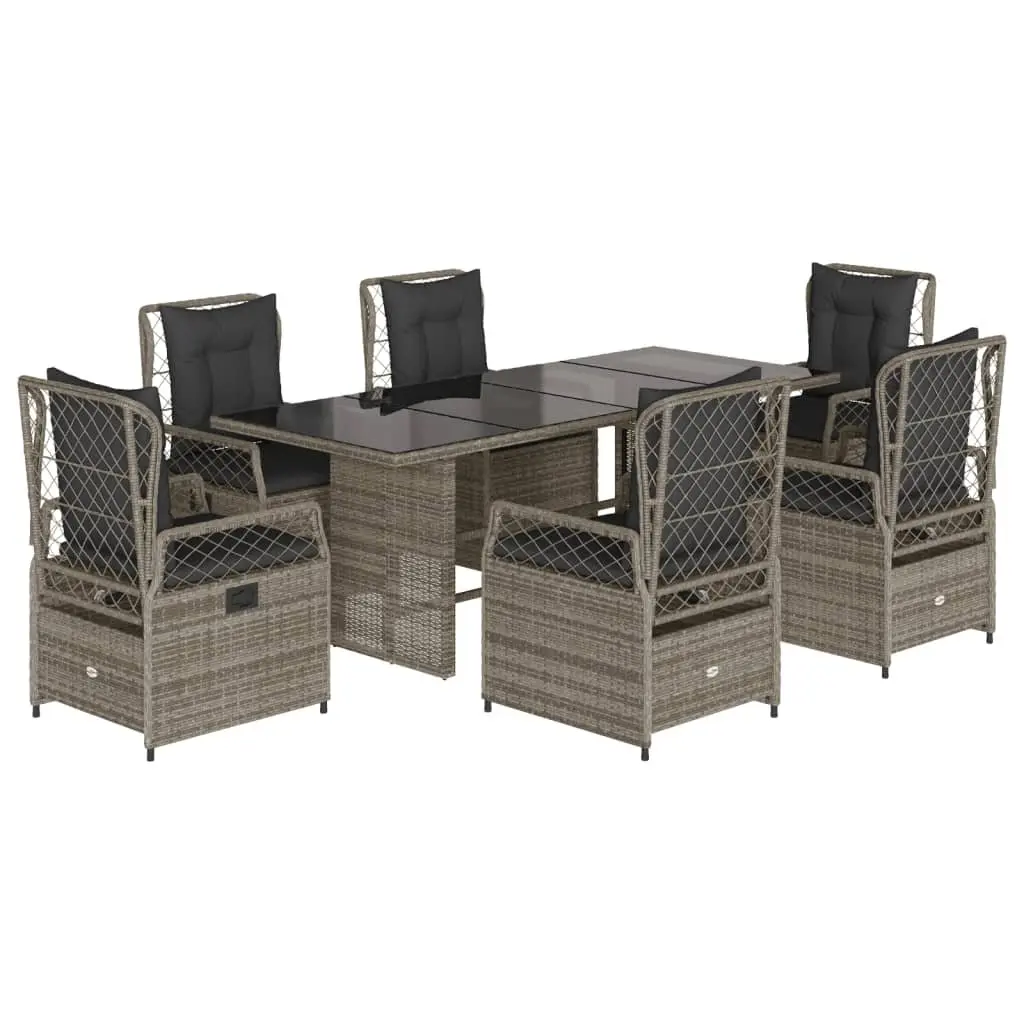 7 Piece Garden Dining Set with Grey Rattan Chairs