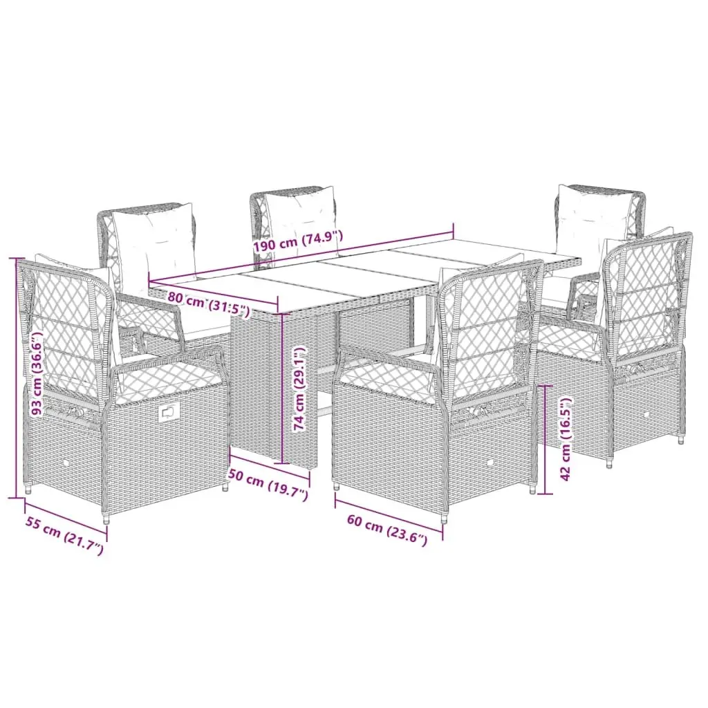 7 Piece Garden Dining Set with Grey Rattan Chairs