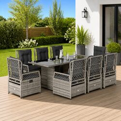 Premium 9-Piece Grey Garden Dining Set with Cushions
