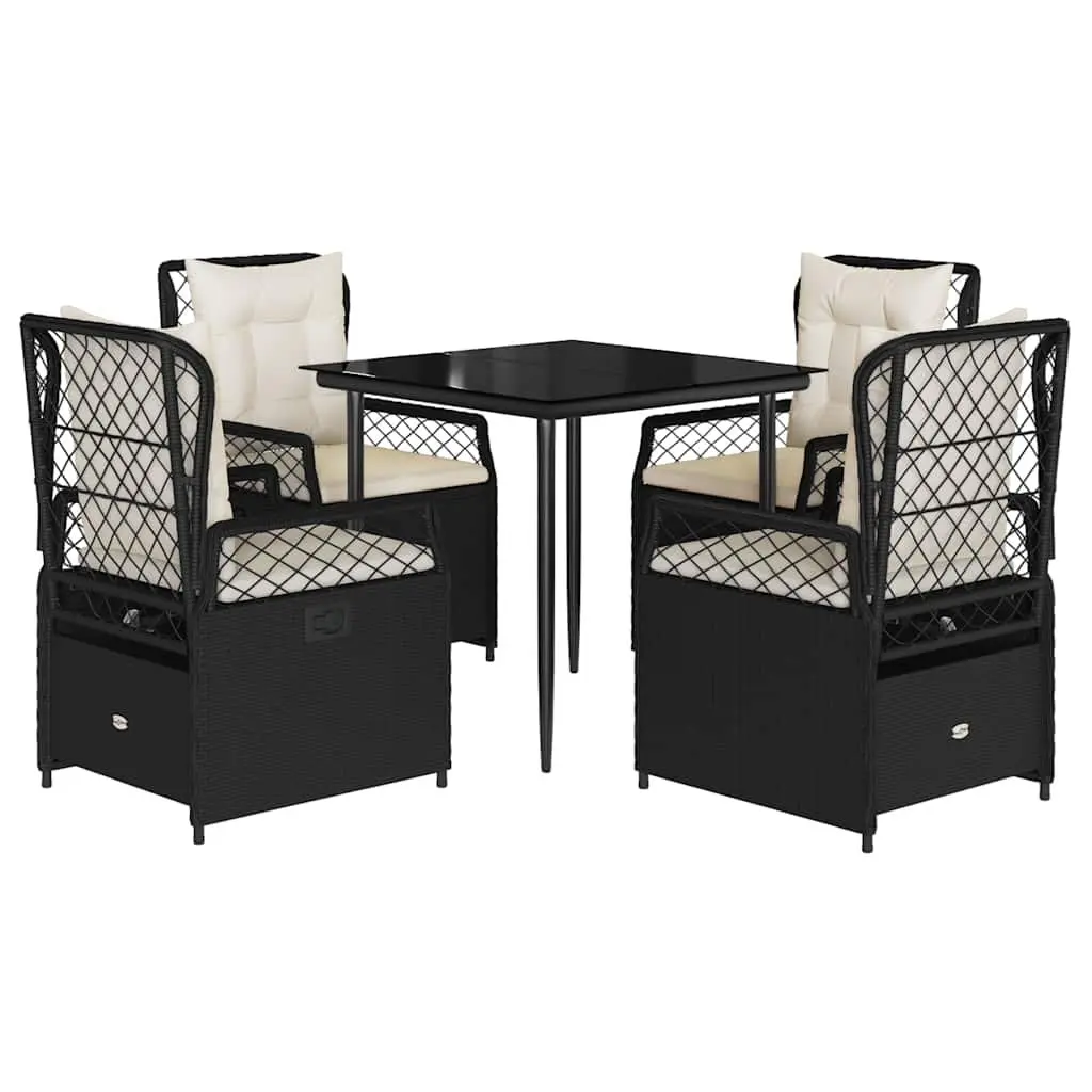 5 Piece Outdoor Dining Set PE Rattan Black Patio Garden Furniture Table Chairs