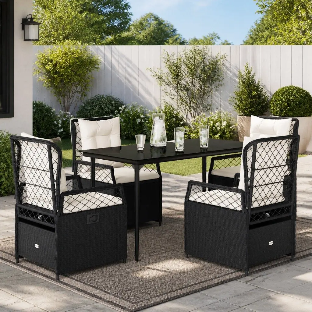 5 Piece Garden Dining Set Poly Rattan Black Outdoor Furniture Table Chairs