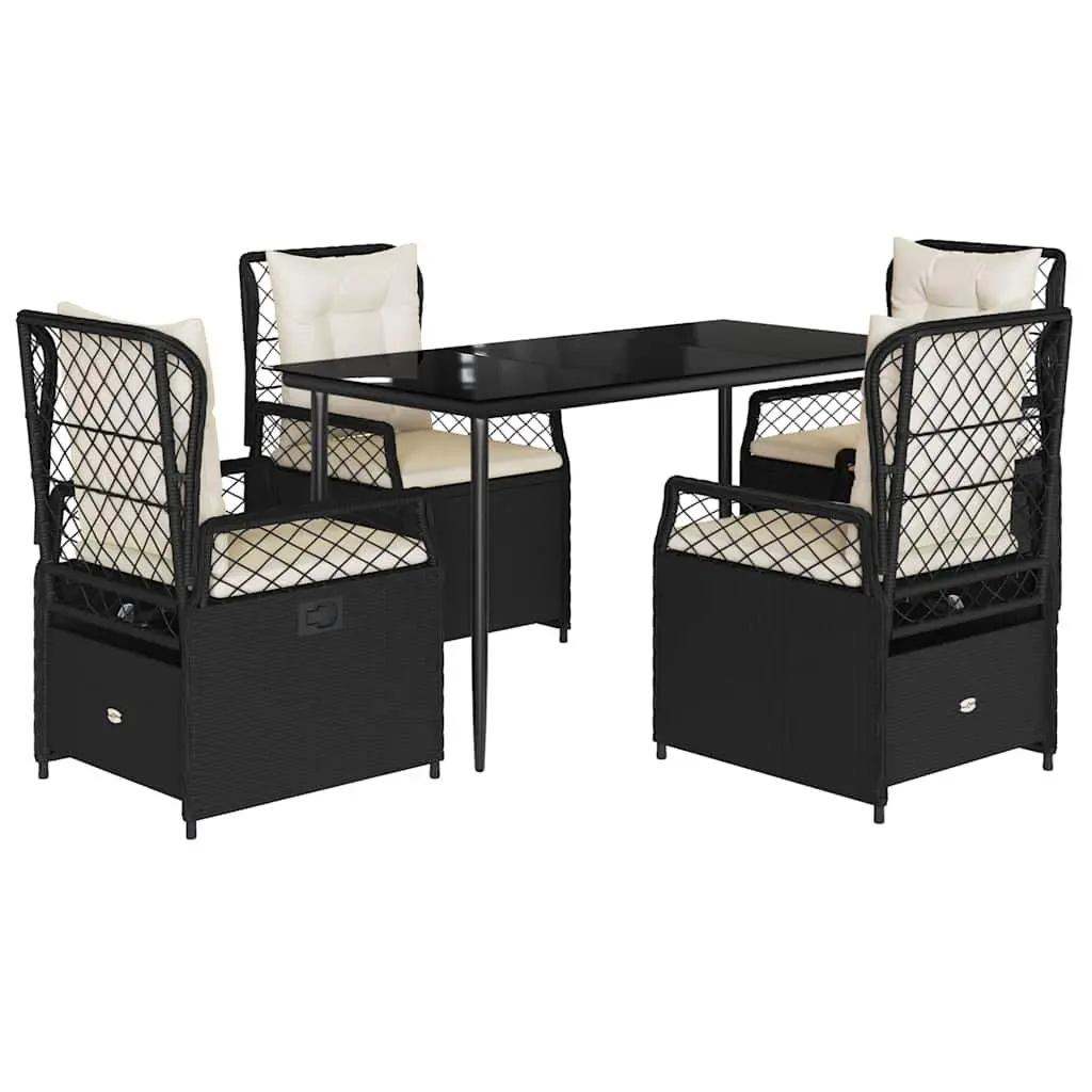5 Piece Garden Dining Set Poly Rattan Black Outdoor Furniture Table Chairs