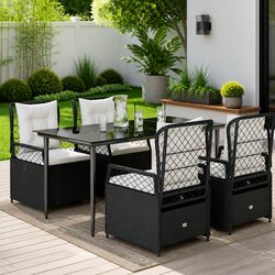 Premium 5 Piece Black Poly Rattan Garden Dining Set