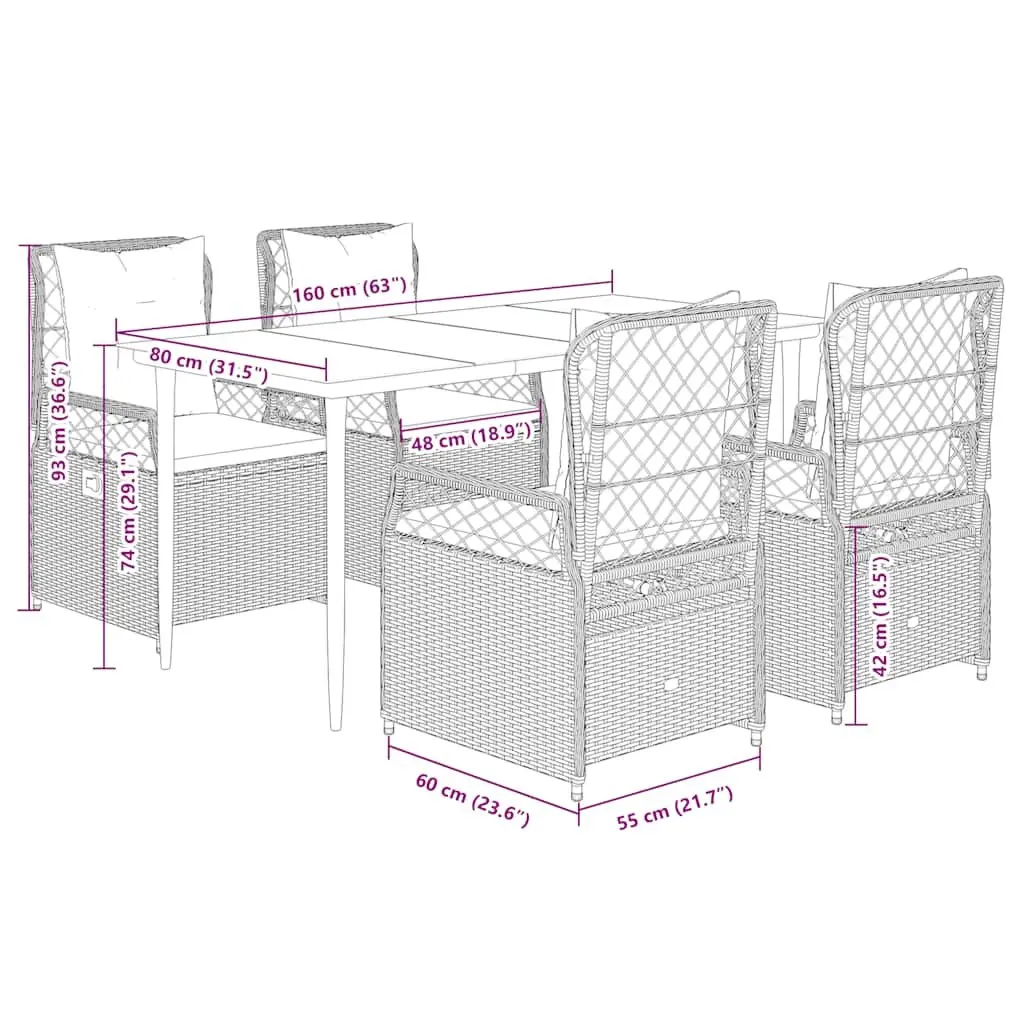 5 Piece Black Poly Rattan Garden Dining Set