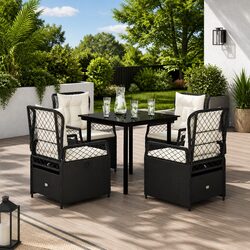 Durable 5 Piece Outdoor Dining Set with Cushions in Black