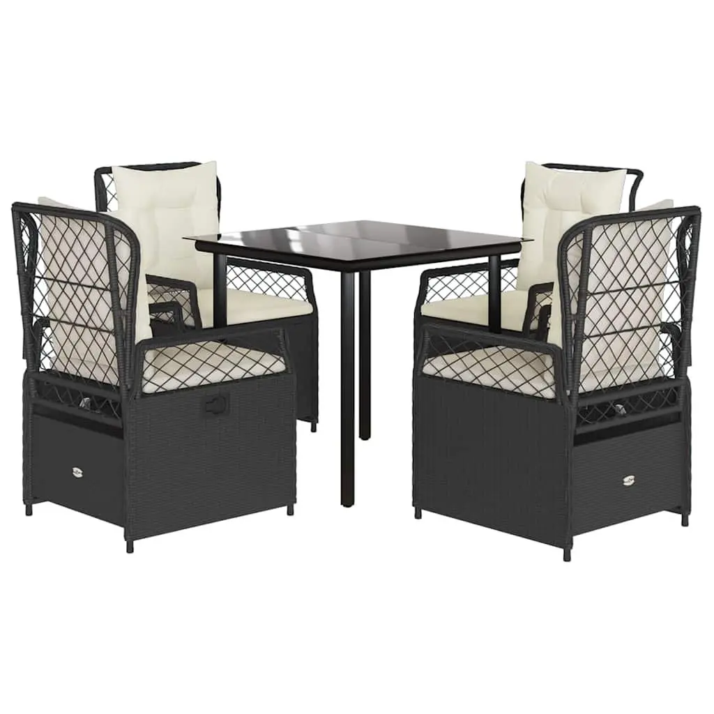 5 Piece Garden Dining Set PE Rattan Black with Cushions