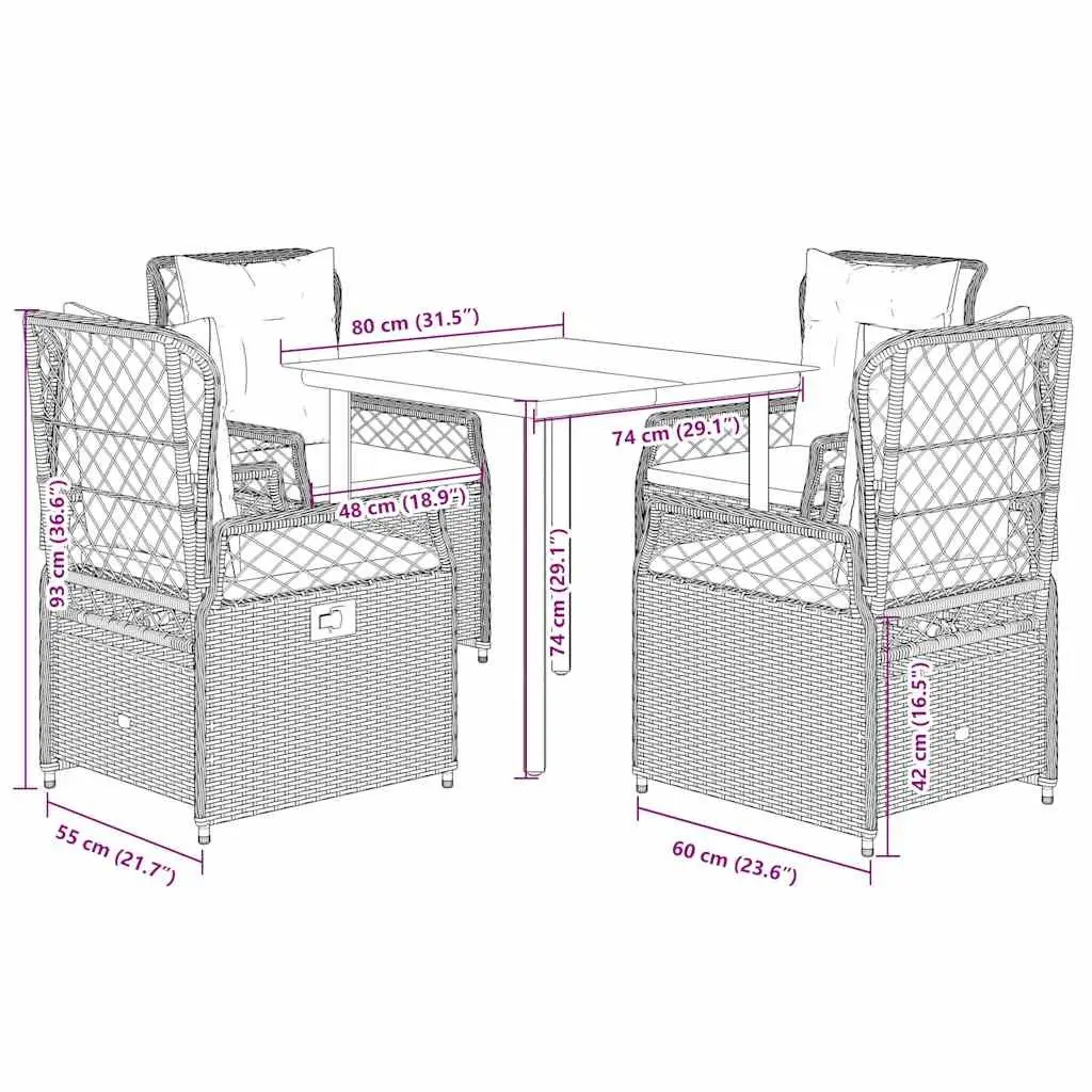 5 Piece Garden Dining Set PE Rattan Black with Cushions