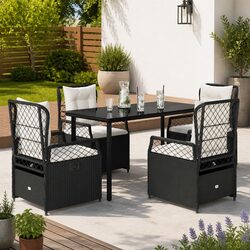 Durable 5 Piece Garden Dining Set with Cushions in Black