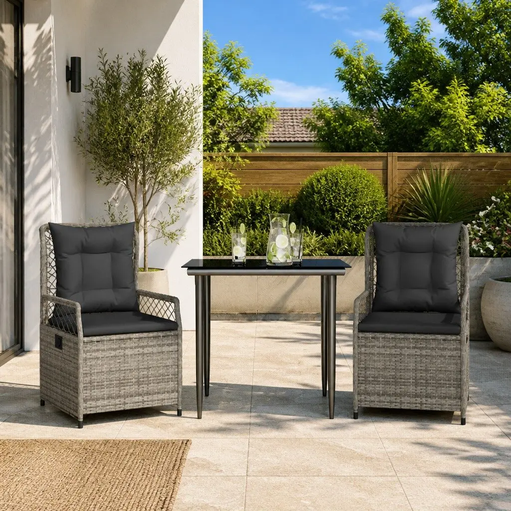 3 Piece Garden Dining Set in Grey Poly Rattan