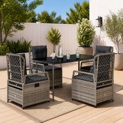 5 Piece Outdoor Garden Dining Set with Rattan Chairs
