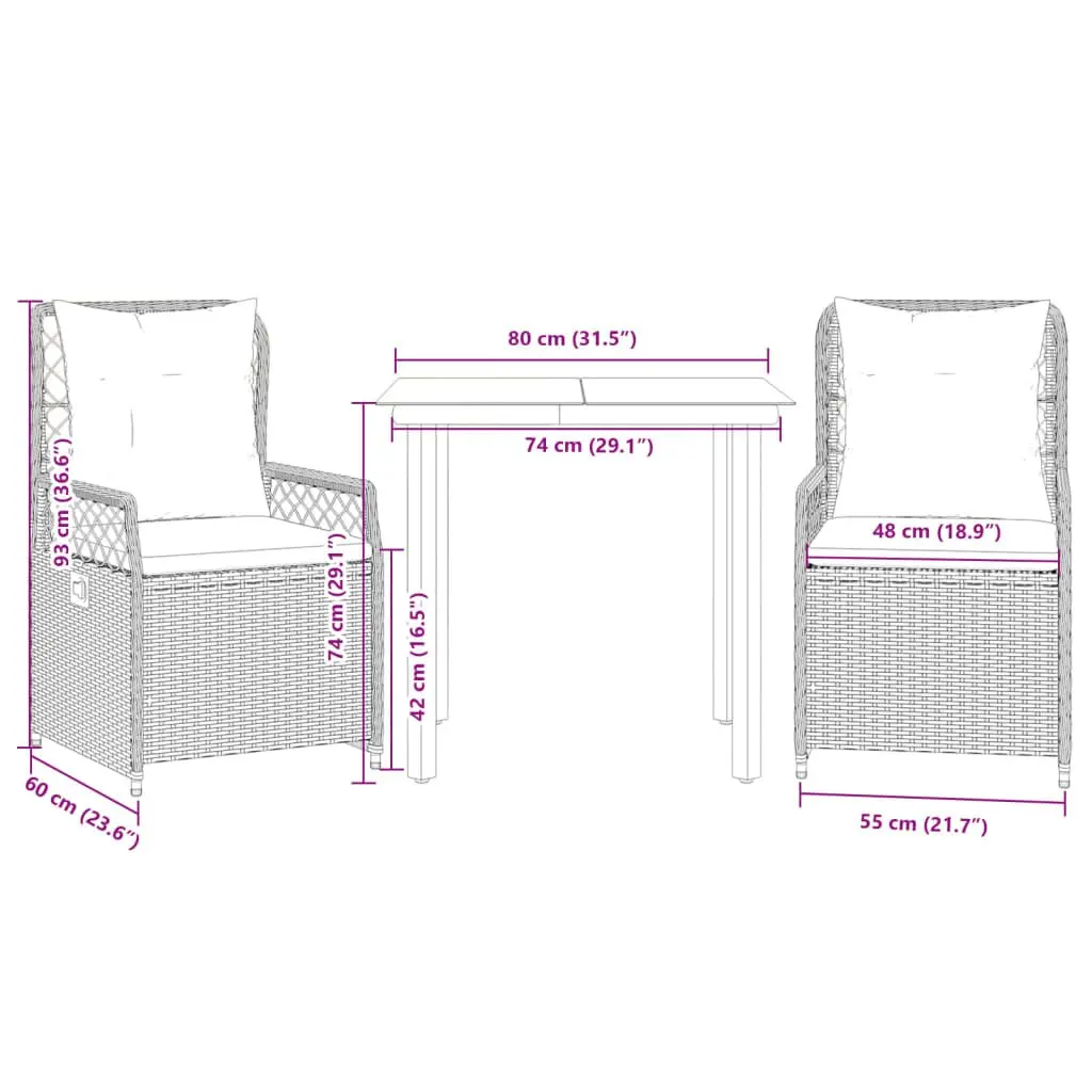 3-Piece Garden Dining Set for Outdoor Comfort