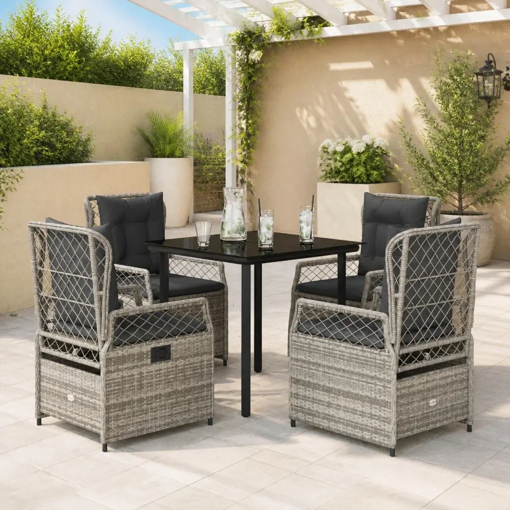 5 Piece Grey PE Rattan Garden Dining Set