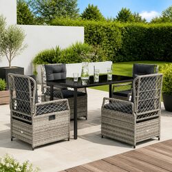 Garden Dining Set 5 Piece Outdoor Grey Poly Rattan Chairs with Cushions