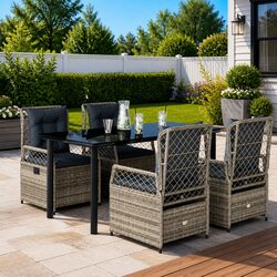 Premium 5-Piece Grey Rattan Garden Dining Set