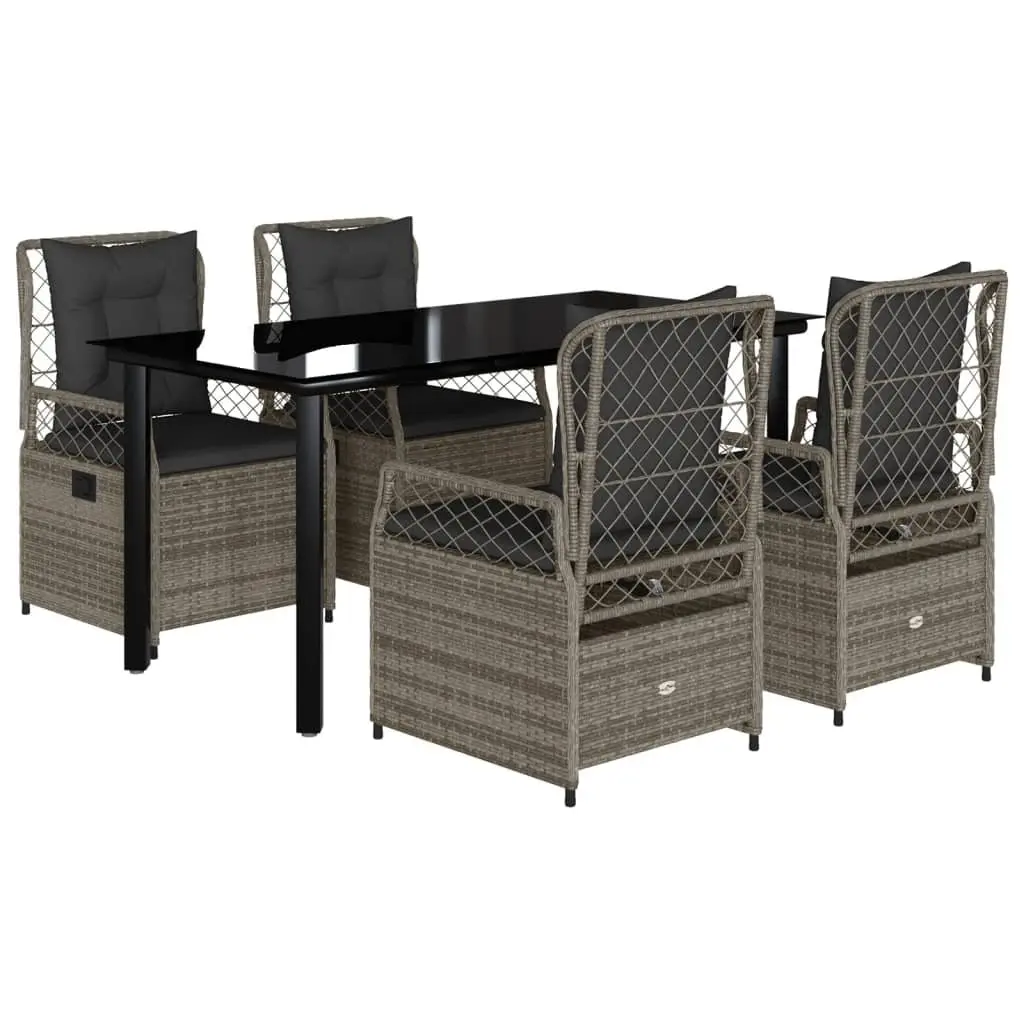 5-Piece Grey Rattan Garden Dining Set