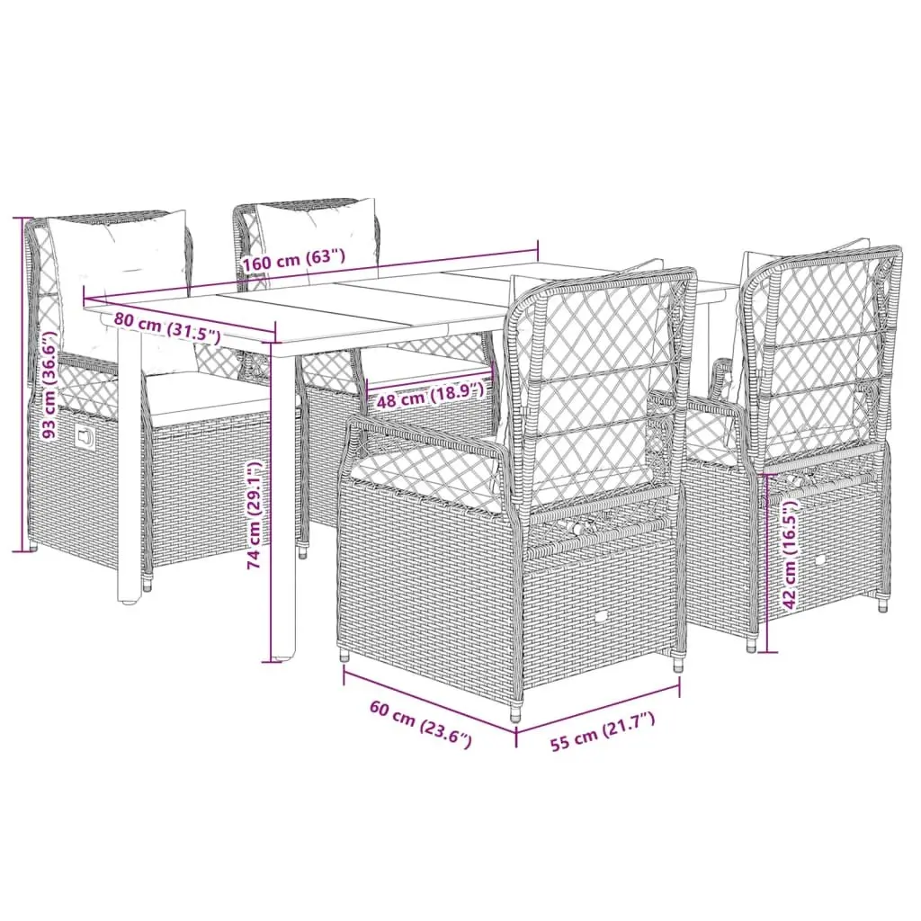 5-Piece Grey Rattan Garden Dining Set