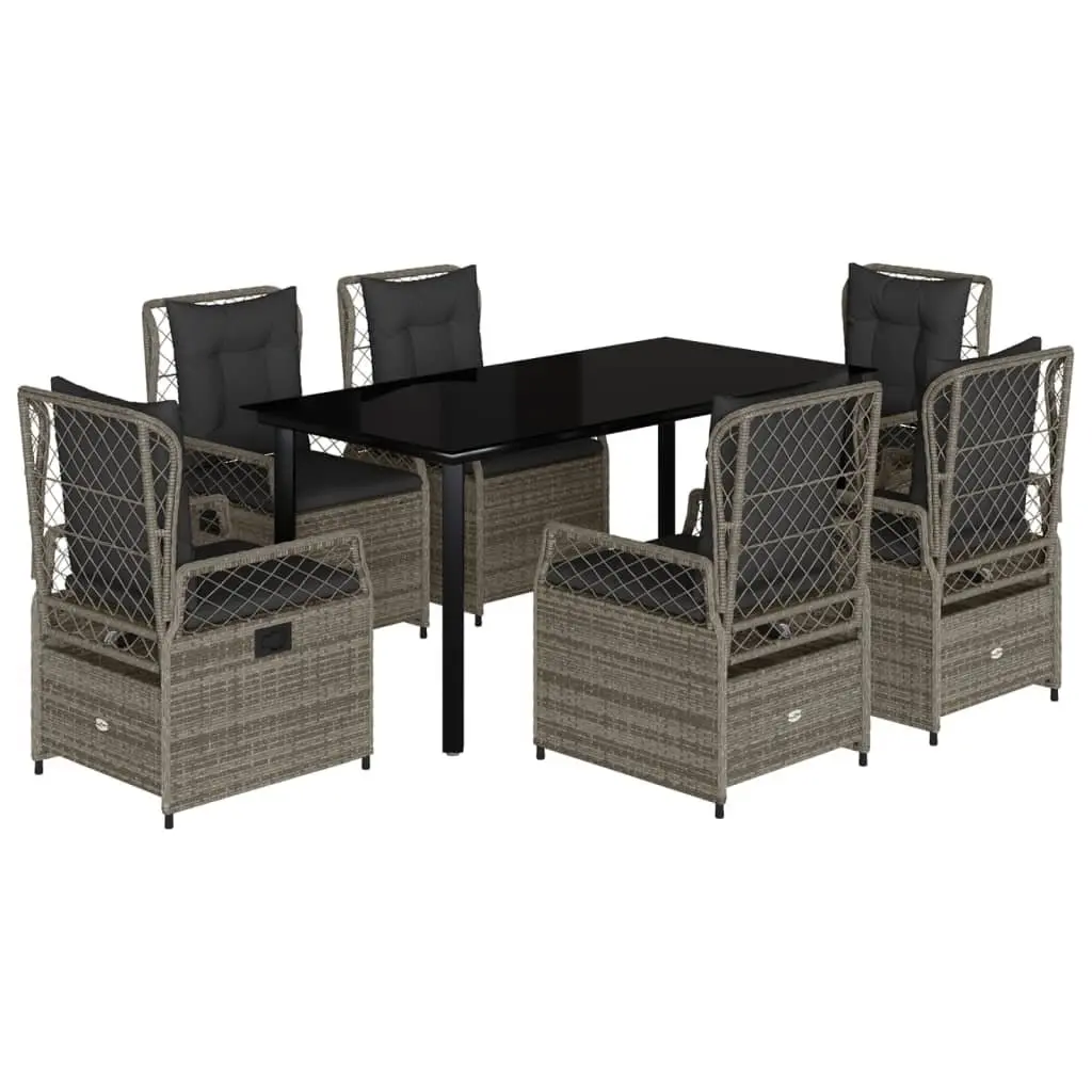 7 Piece Grey Rattan Garden Dining Set with Cushions