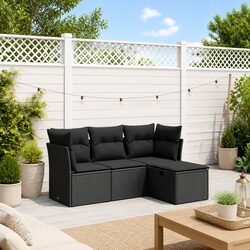 Black Poly Rattan 4-Piece Outdoor Sofa Set